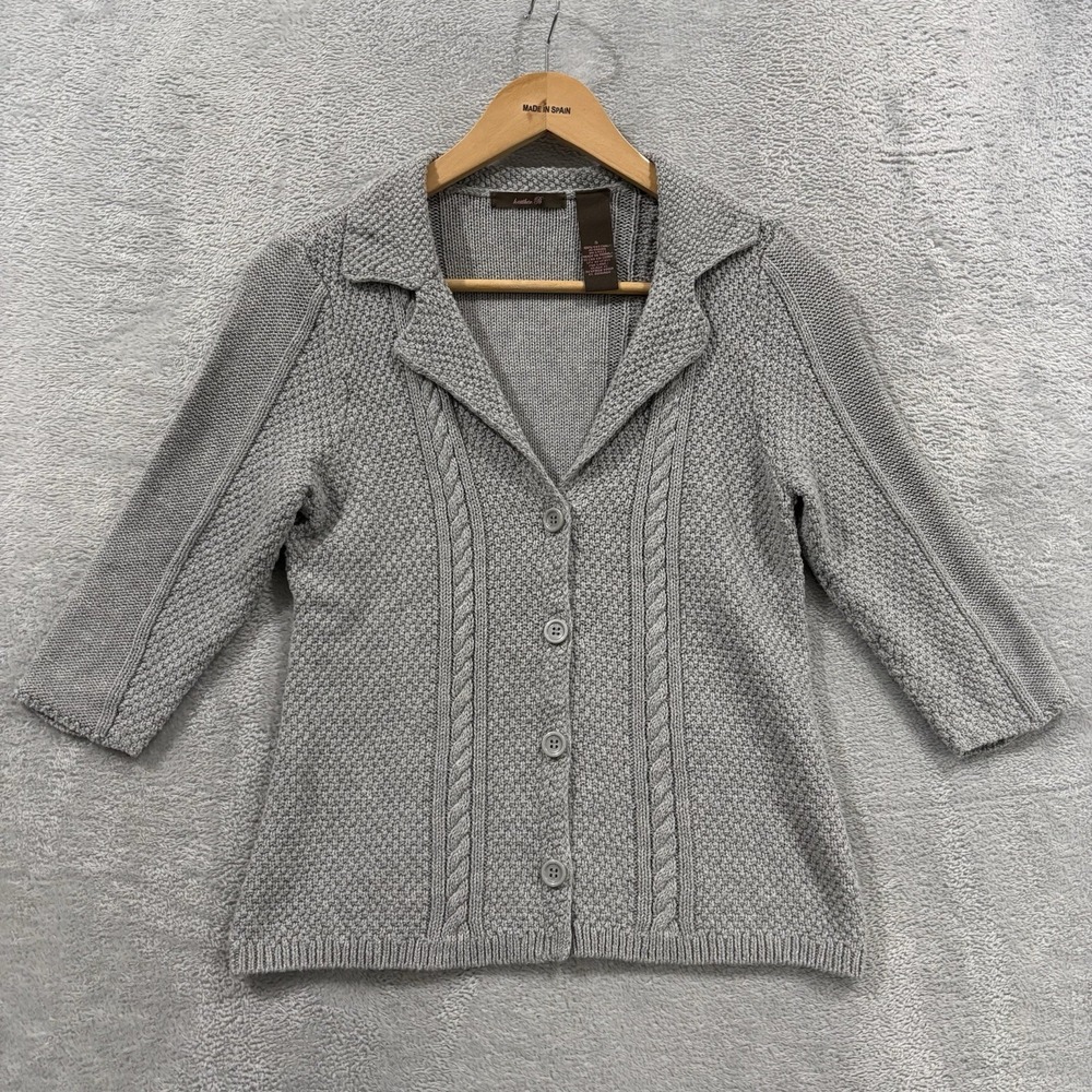 Heather B Cardigan Women's Small Button Front Cable Fisherman Knit Sweater Gray